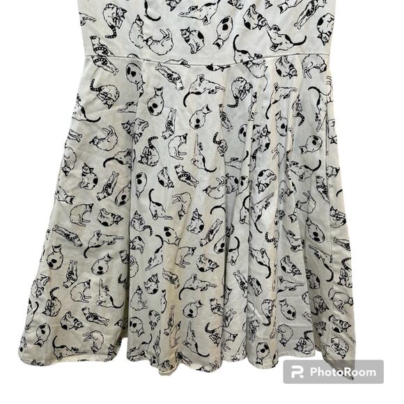Ixia Women’s Cat Print Fit & Flare Dress White & Black Retro Style Made In USA L - Picture 4 of 9